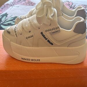 Naked Wolfe Cream-White Platform Lace-Up Sneakers